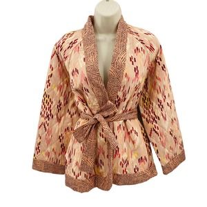 Knox Rose Kimono Jacket Womens Small Peach Pink Cotton Quilted Pockets Belt